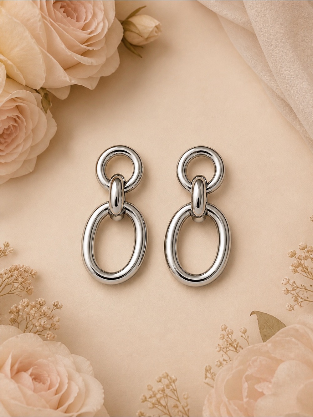 Sterling-Style Double Loop Drop Earrings - Silver